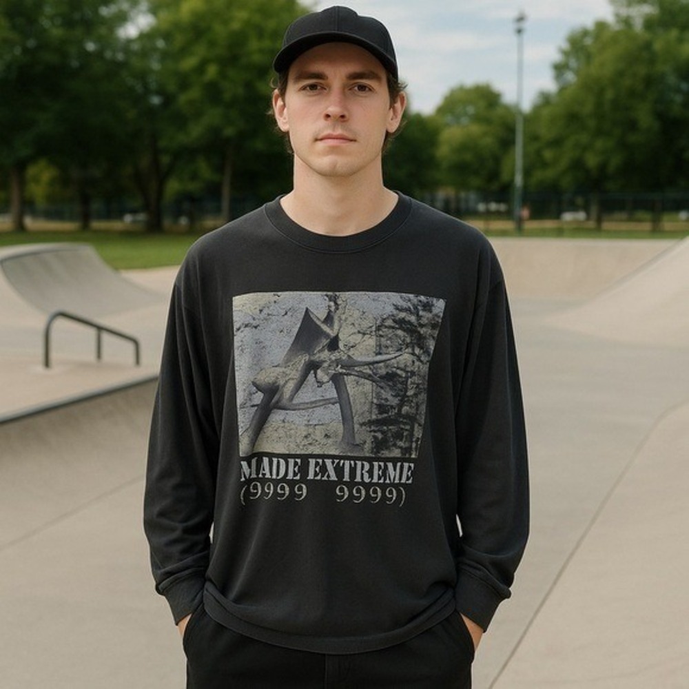Made Extreme Black Graphic Long Sleeve Shirt Skater Grunge Casual Athleisure 2XL